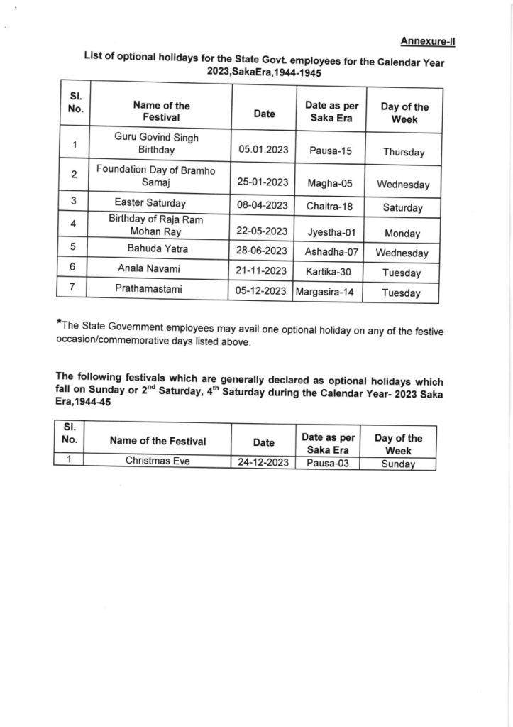 Holidays in 2023 Check Odisha Govt holiday list Update OdishaOdisha