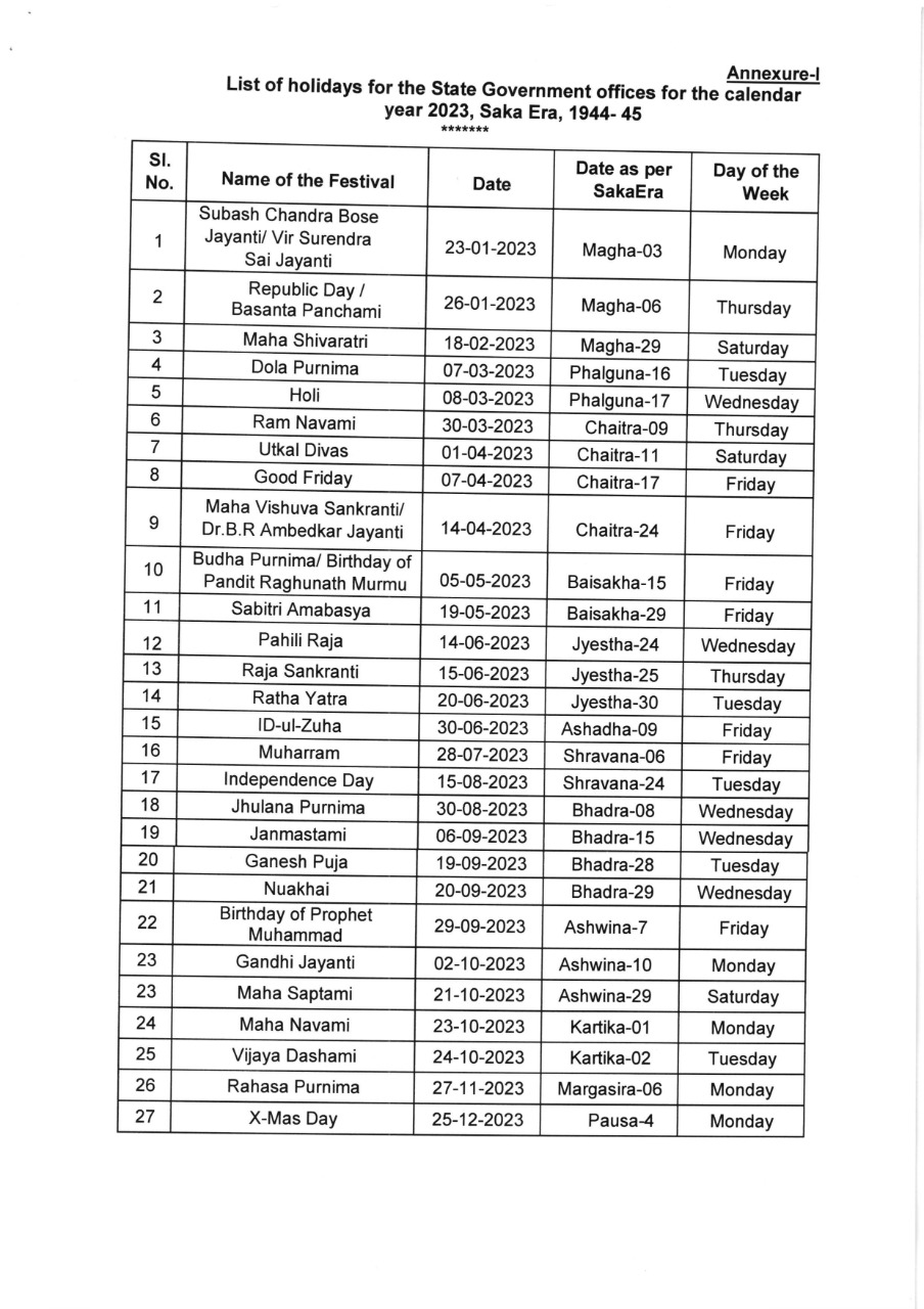 Holidays in 2023: Check Odisha Govt holiday list - Update Odisha-Odisha ...